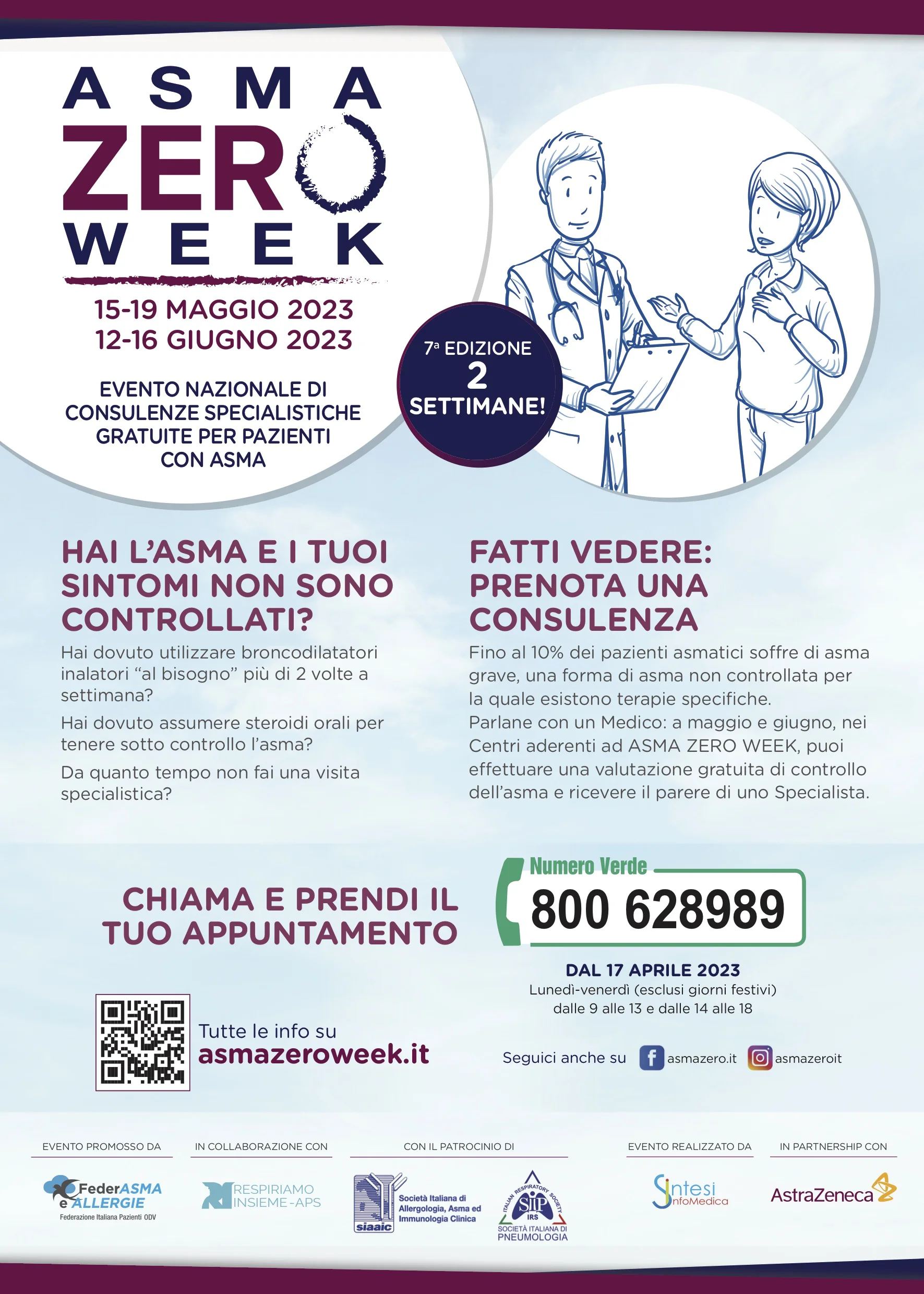Asma Zero week: consulenze mediche gratuite prenotabili nei Centri specializzati